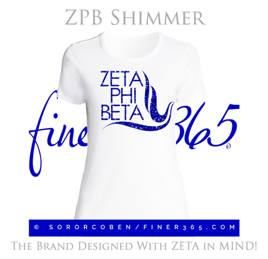 Zeta Phi Beta - Shimmer Crewneck T-shirt Women's & Unisex Style - White